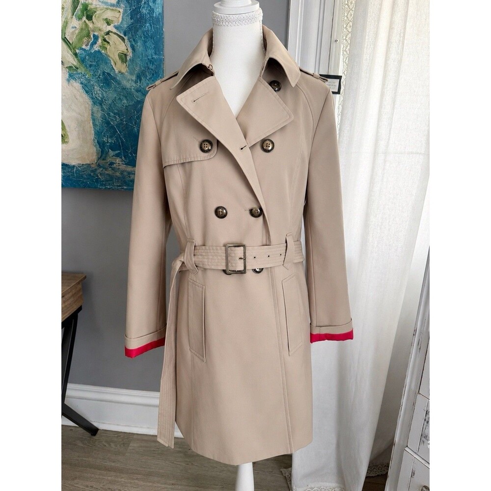 Express Women’s Beige belted, Trenchcoat, Medium Double breasted Leopard Liner